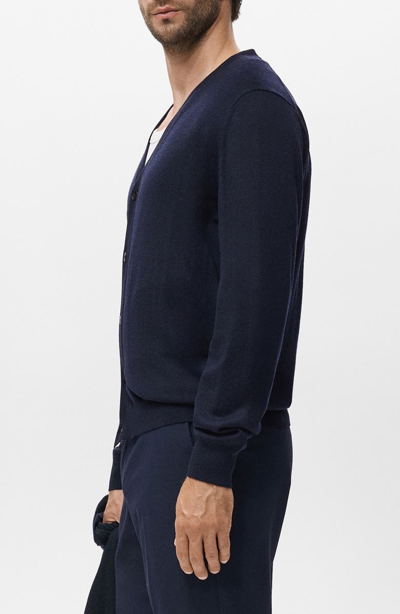 MANGO Solid Wool Cardigan, Alternate, color, Navy