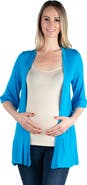 24seven Comfort Apparel Maternity Open Front Elbow Length Sleeve Cardigan