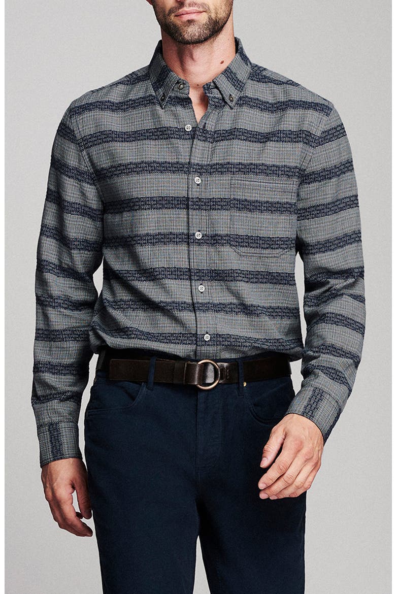 Jacquard Barre Striped Button Down Shirt, Main, color, CARBON BLUE