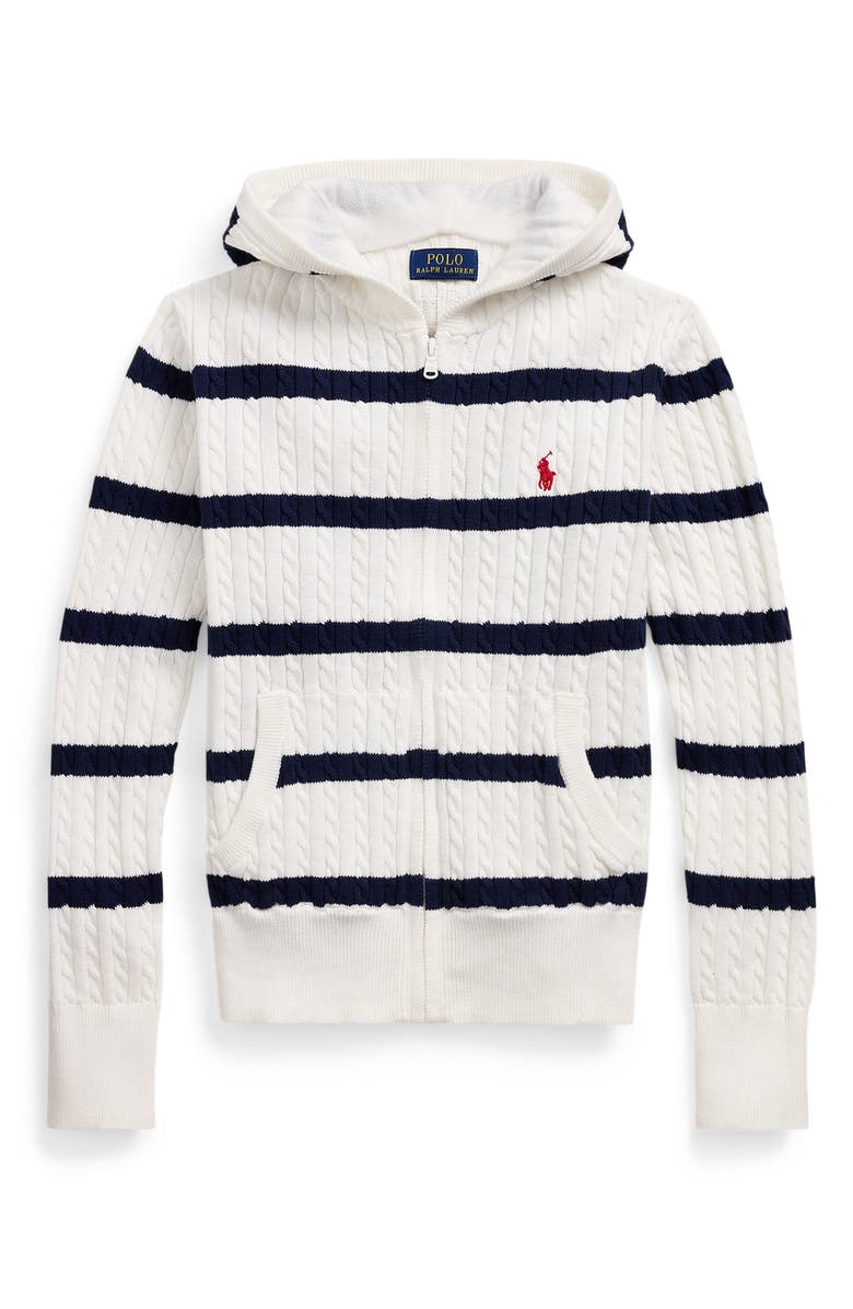 Polo Ralph Lauren Kids' Stripe Cable Stitch Sweater Hoodie, Main, color, 