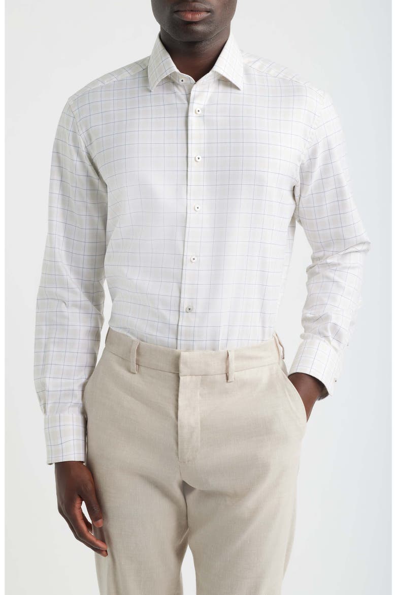 Modern Fit Check Non-Iron Cotton Twill Dress Shirt, Main, color, BEIGE
