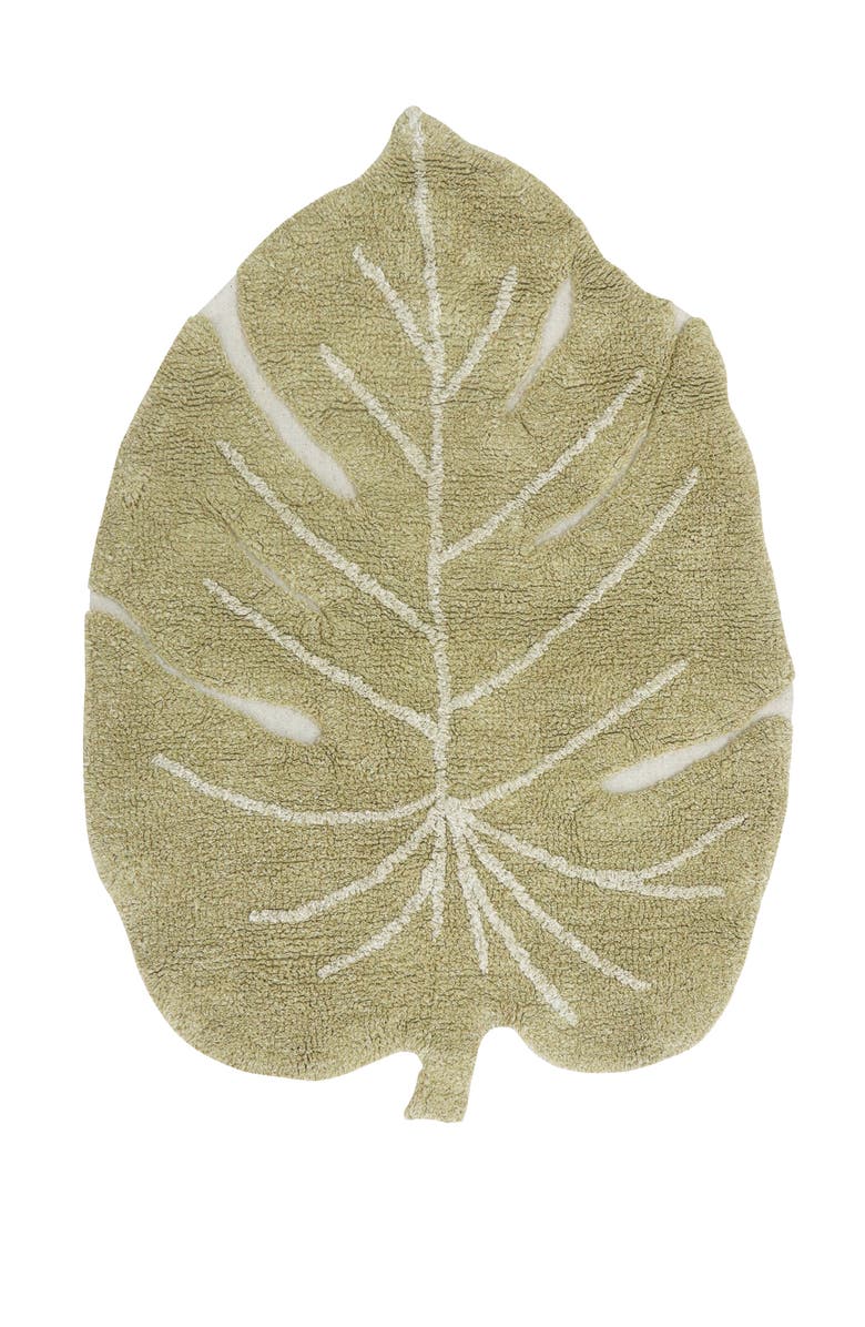 Lorena Canals Mini Monstera Leaf Washable Cotton Blend Rug, Main, color, Olive Natural