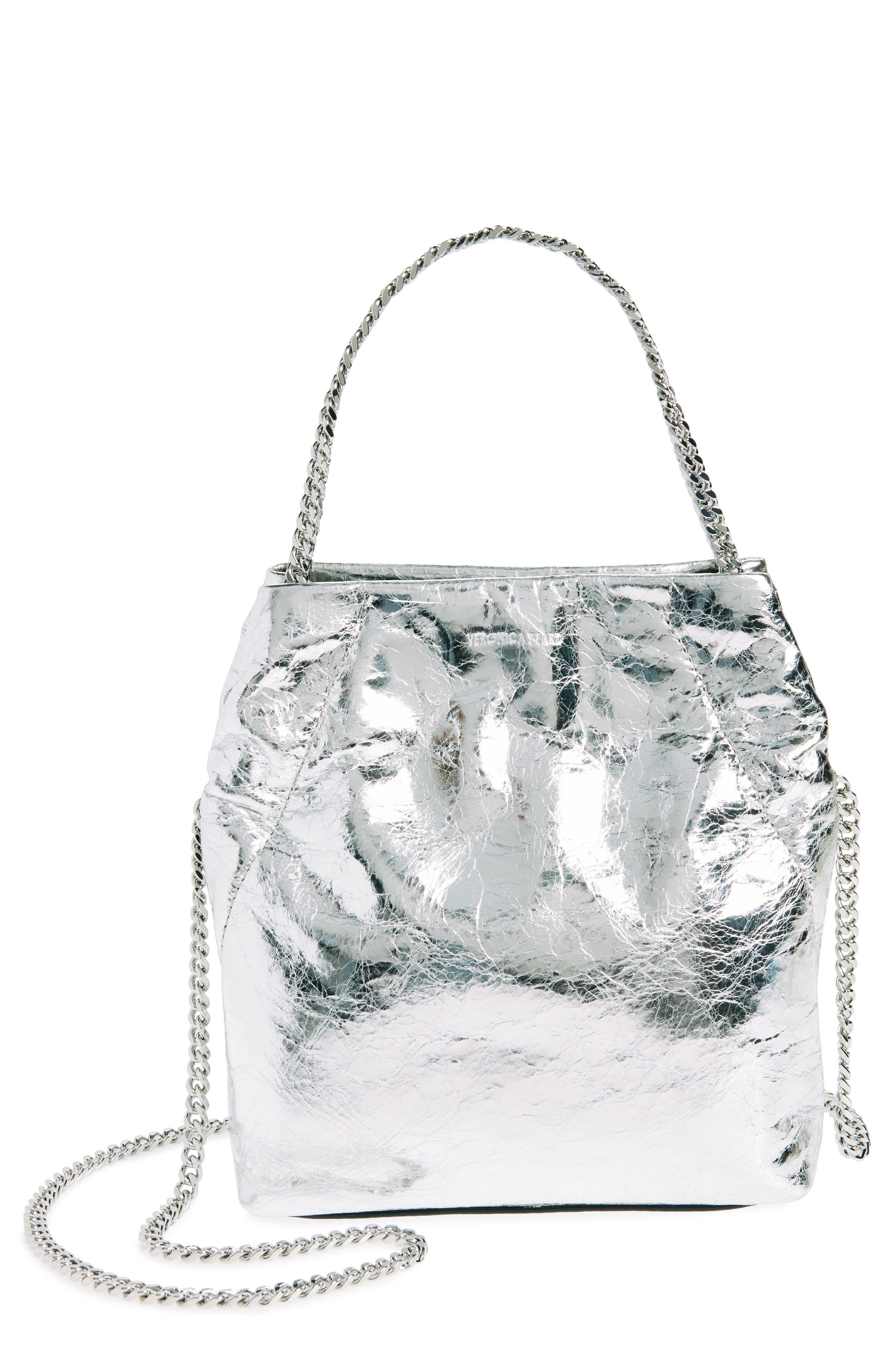 Small Slouch Metallic Convertible Leather Shoulder Bag, Main, color, SILVER