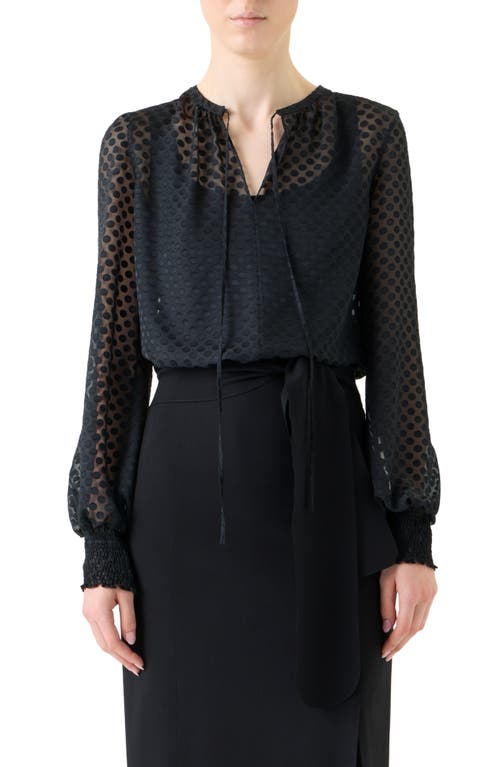 Akris Punto Polka Dot Devoré Peasant Top In Black