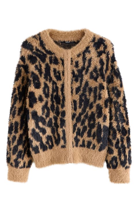 Fluffy Animal Print Cardigan