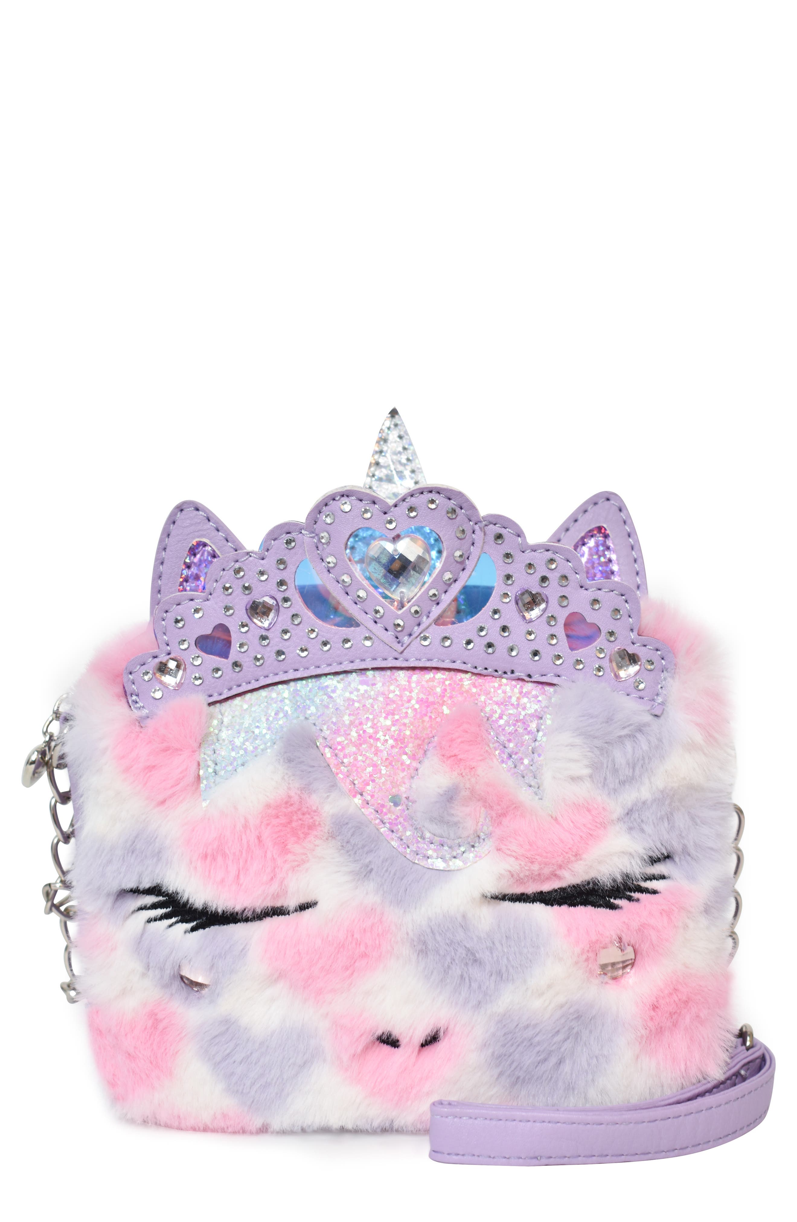 OMG Accessories Kids' Miss Gwen Heart Plush Faux Fur Crossbody Bag, Main, color, 