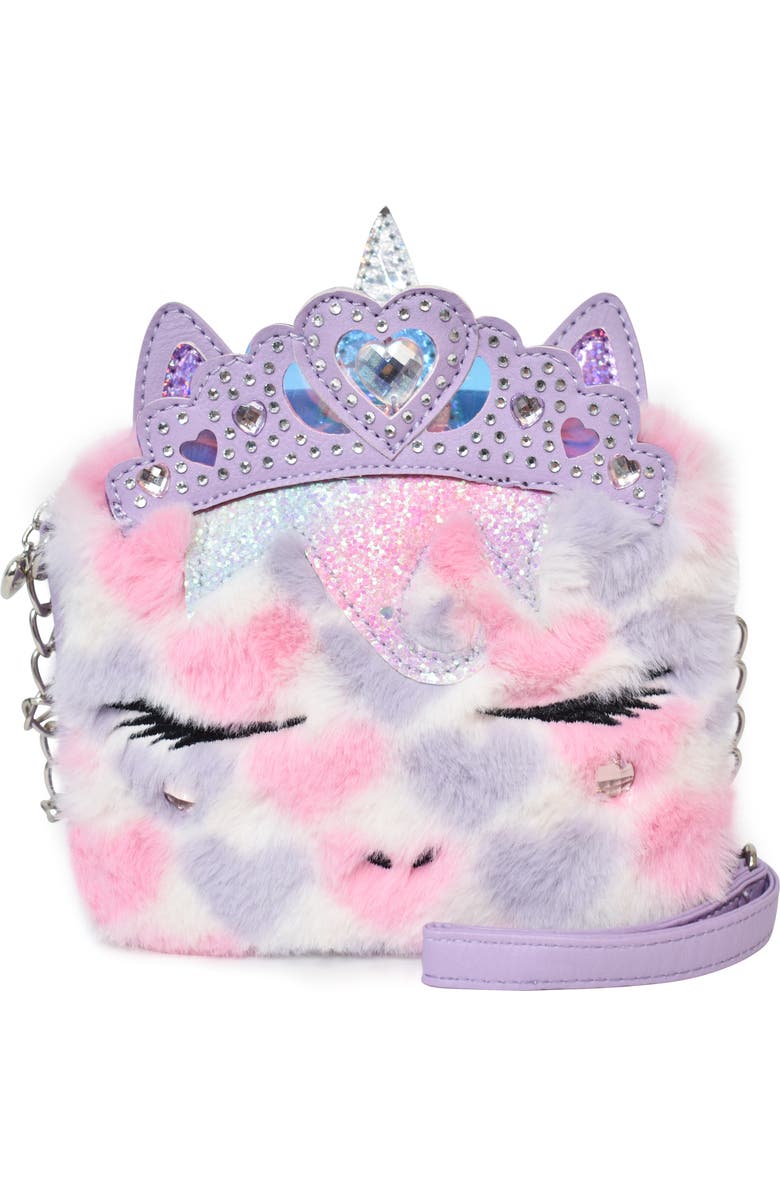 OMG Accessories Kids' Miss Gwen Heart Plush Faux Fur Crossbody Bag, Main, color,