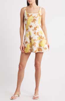 Faithfull the Brand Felice Floral Fit & Flare Linen Minidress