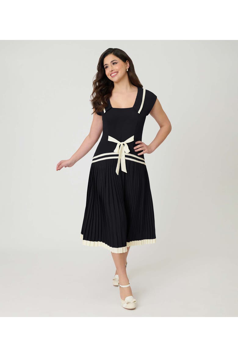 Pleated Flapper Day Dress, Main, color, Black w/ White Ribbon