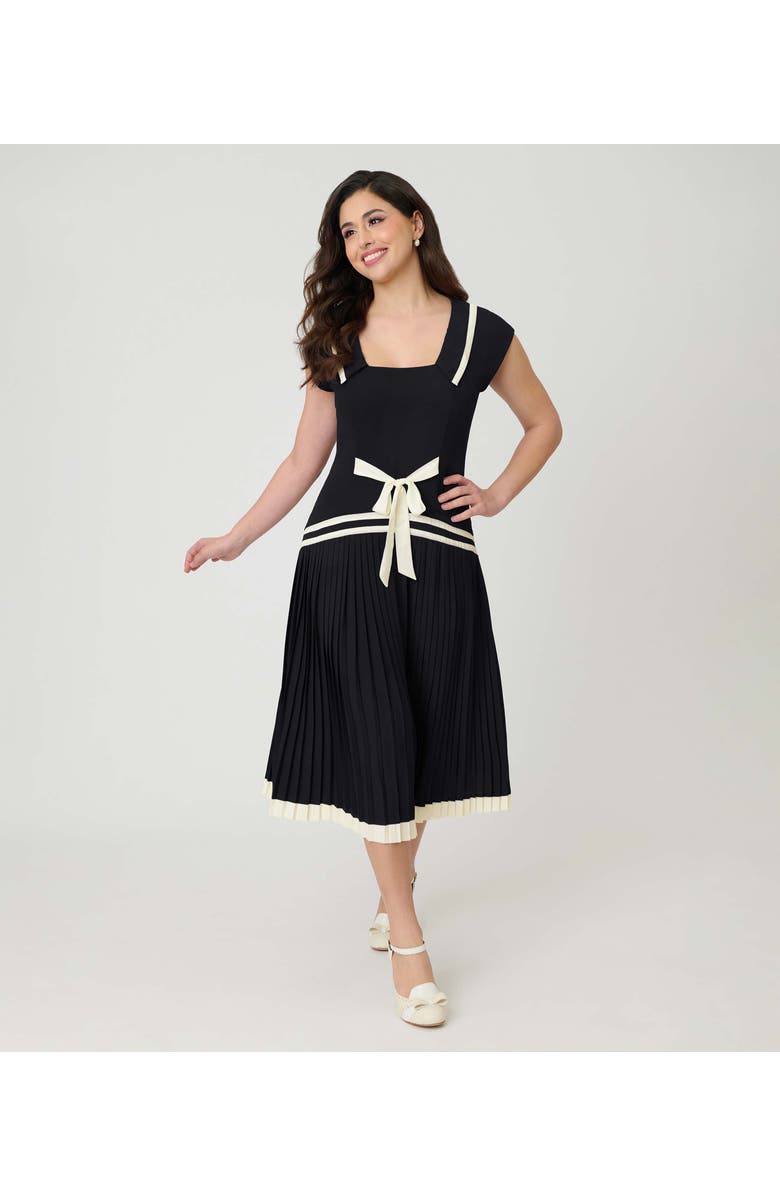 Unique Vintage Pleated Flapper Day Dress, Main, color, Black W/ White Ribbon