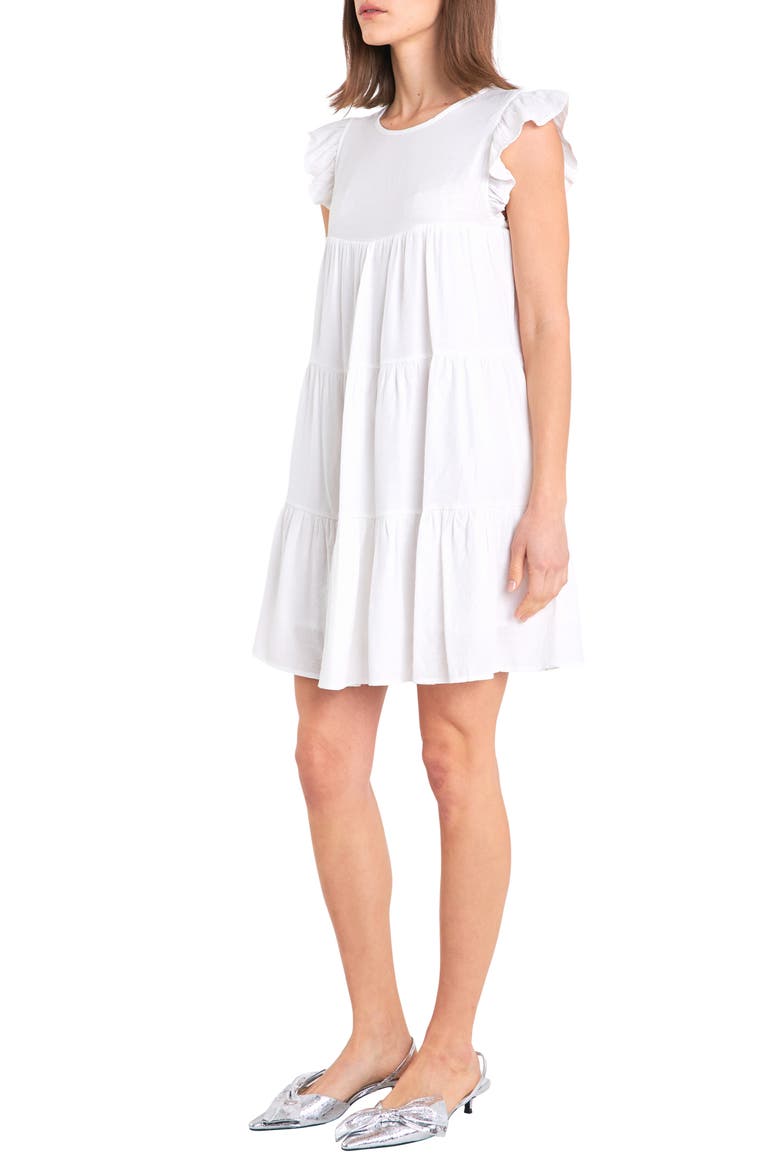 Tiered Ruffle Cotton Blend Dress, Alternate, color, WHITE