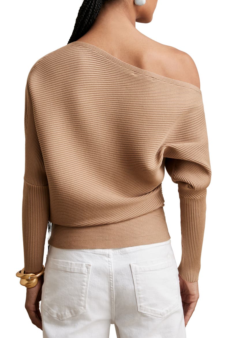 Lorna Off the Shoulder Rib Sweater, Alternate, color, CAMEL