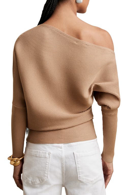 Reiss Lorna Off The Shoulder Rib Sweater In Brown