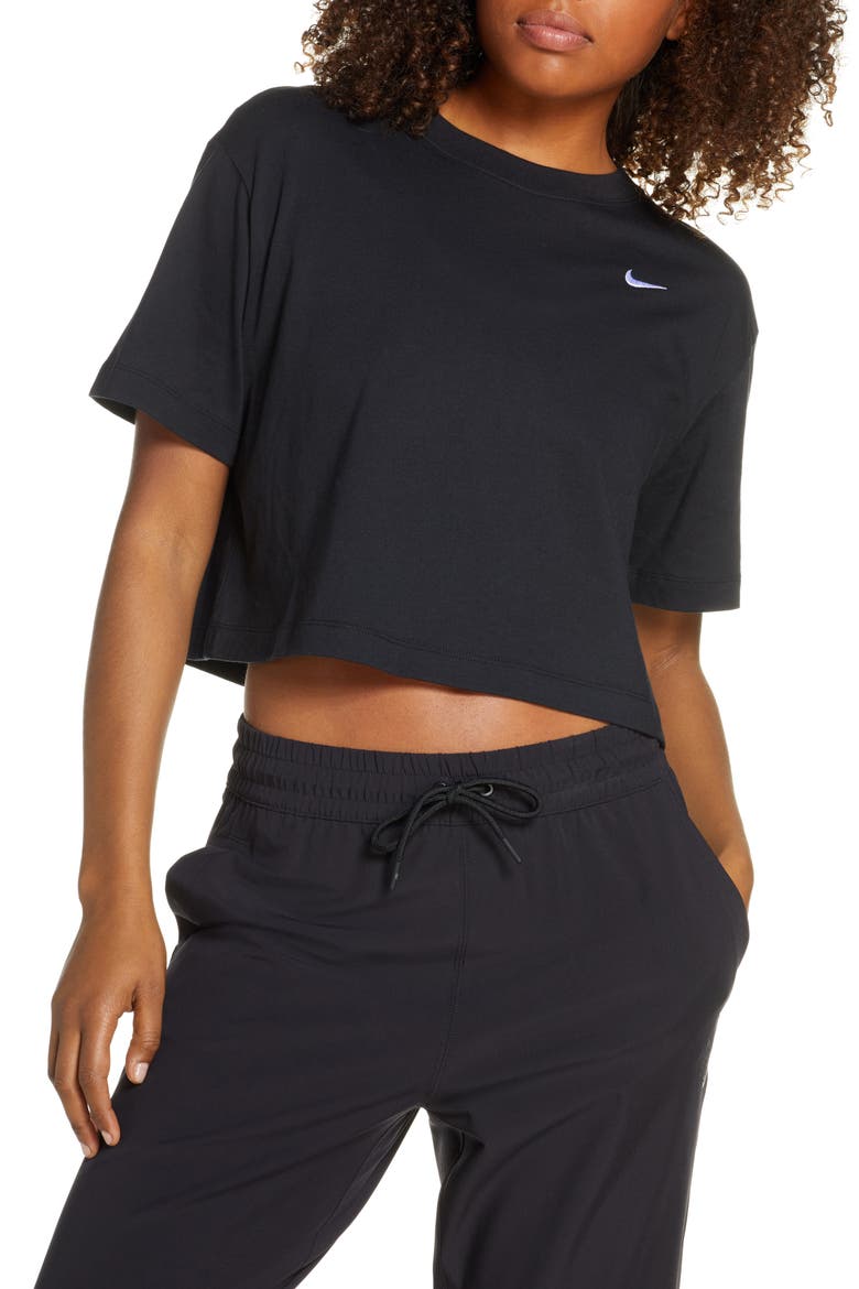 Sportswear Essential Crop Organic Cotton Tee, Main, color, BLACK/ WHITE