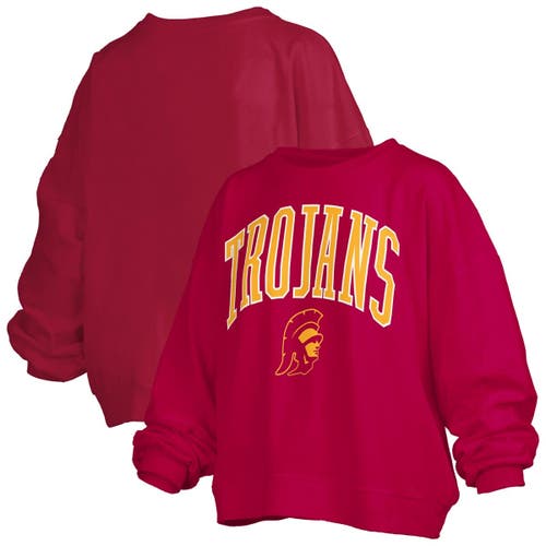 Pressbox Cardinal Usc Trojans Janise Arch Over Logo Waist Length Oversized Pullover Sweatshirt In Red