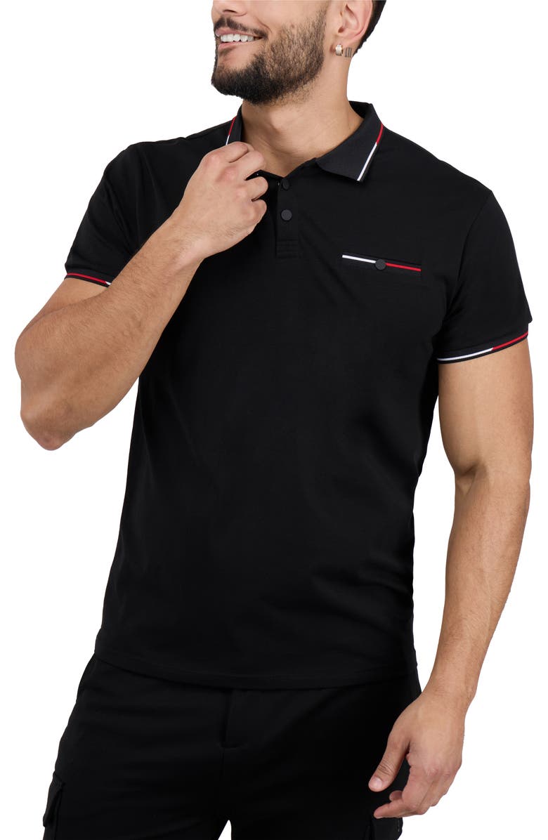XRAY Jacquard Rib Collar Polo, Alternate, color, Black/ Red