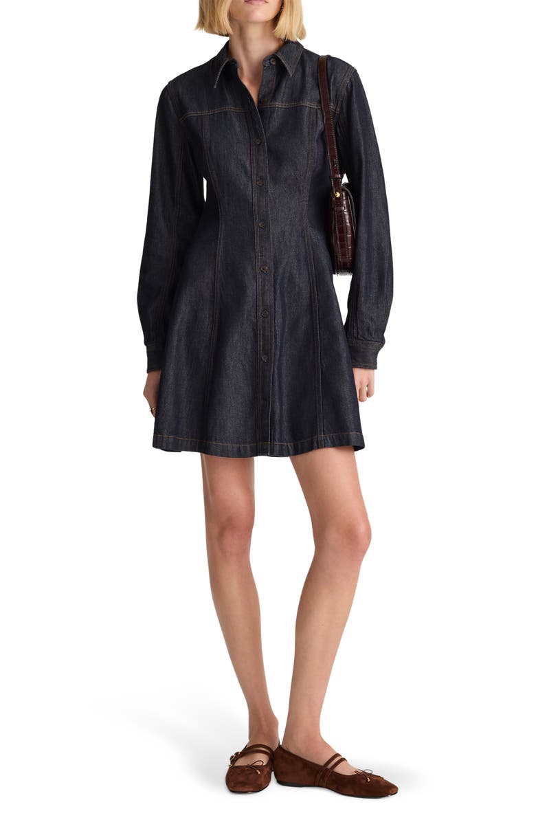 Madewell Seamed Long Sleeve Airy Denim Shirtdress, Main, color, Rinse Wash