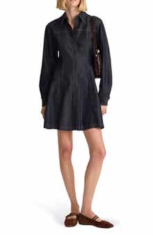 Seamed Long Sleeve Airy Denim Shirtdress
