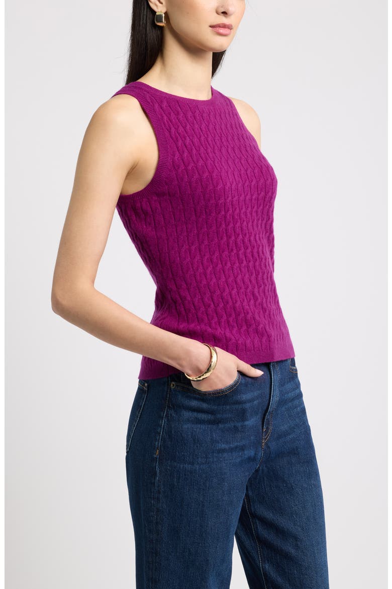 Cable Knit Cashmere Sweater Tank, Alternate, color, PURPLE BELL