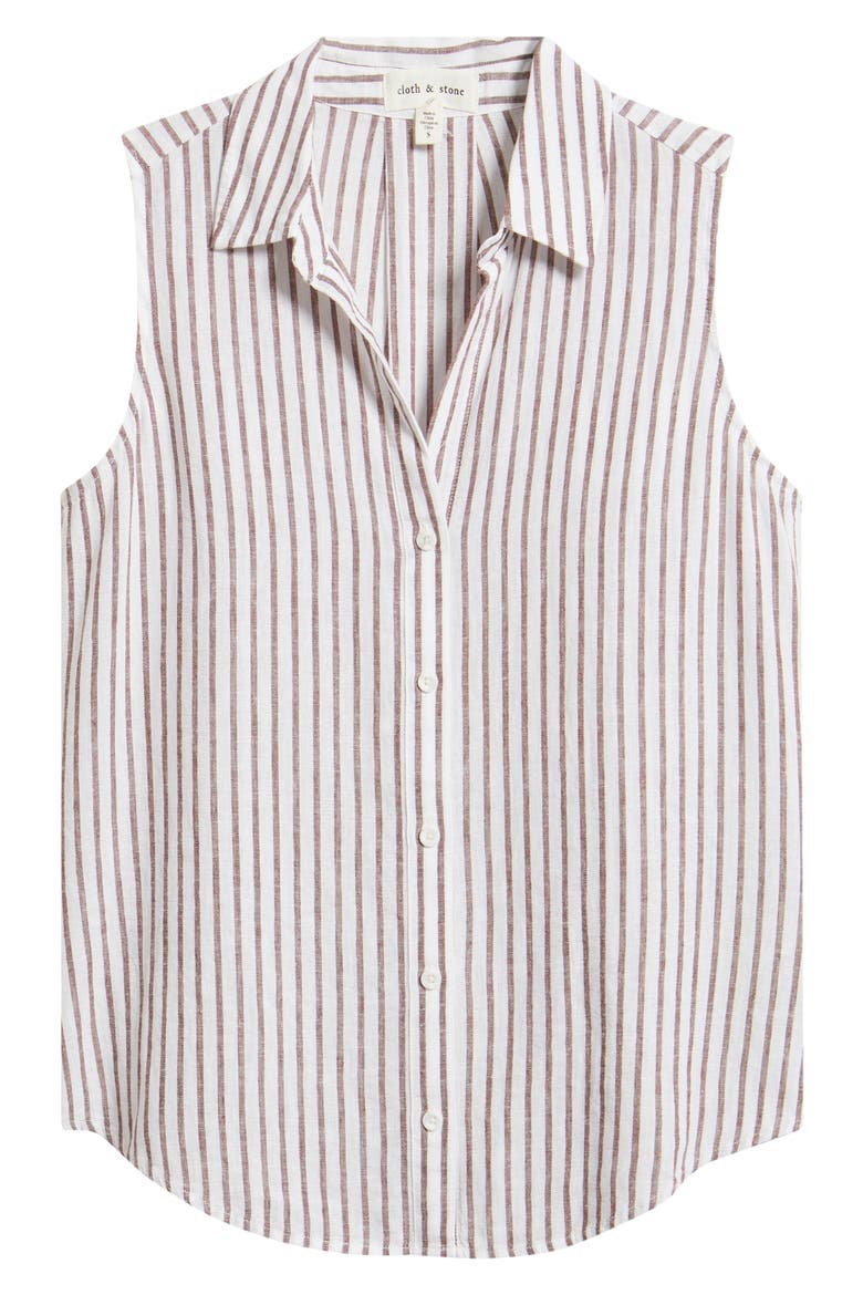 Split Back Stripe Sleeveless Button-Up Shirt, Alternate, color, COCOA BROWN STRIPE