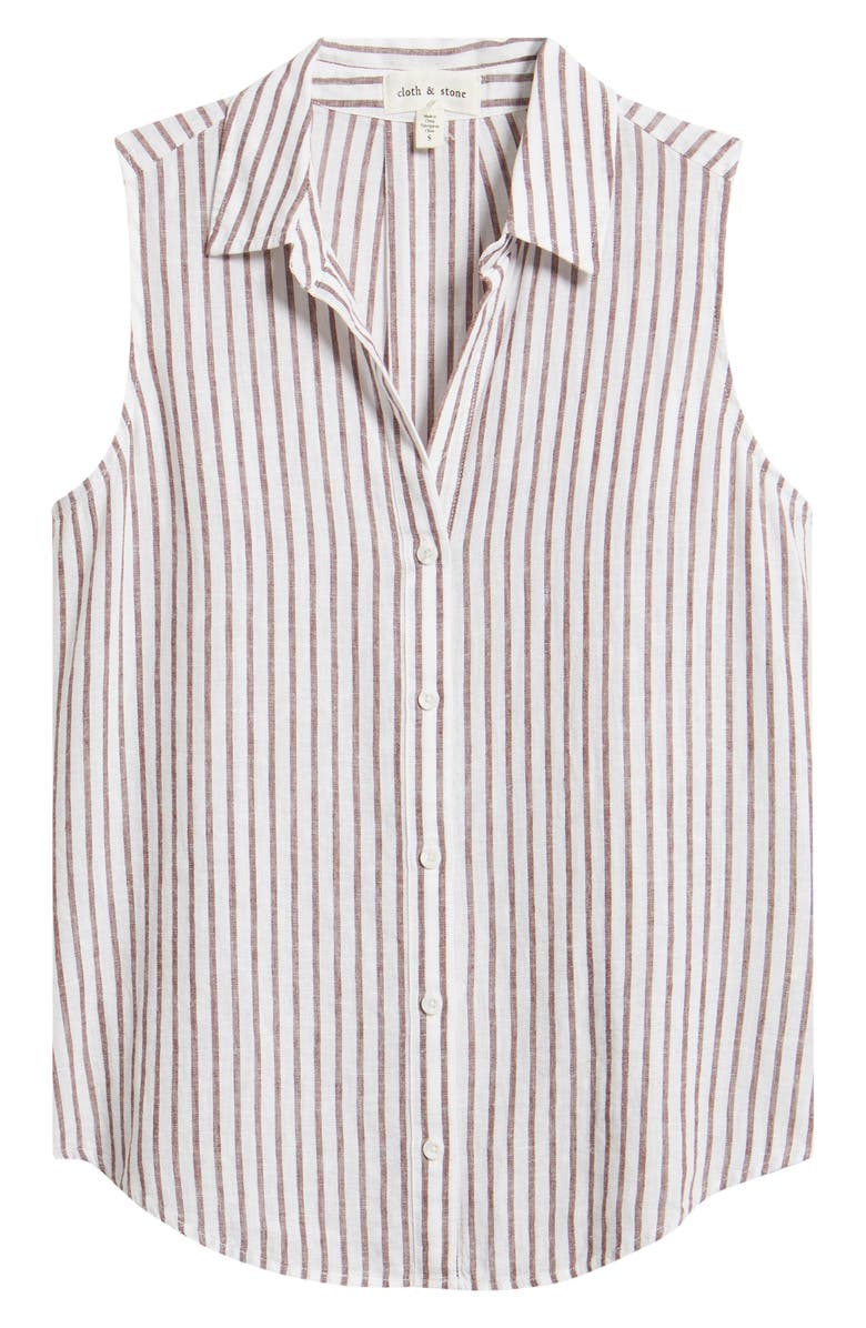Cloth & Stone Split Back Stripe Sleeveless Button-Up Shirt, Alternate, color, Cocoa Brown Stripe