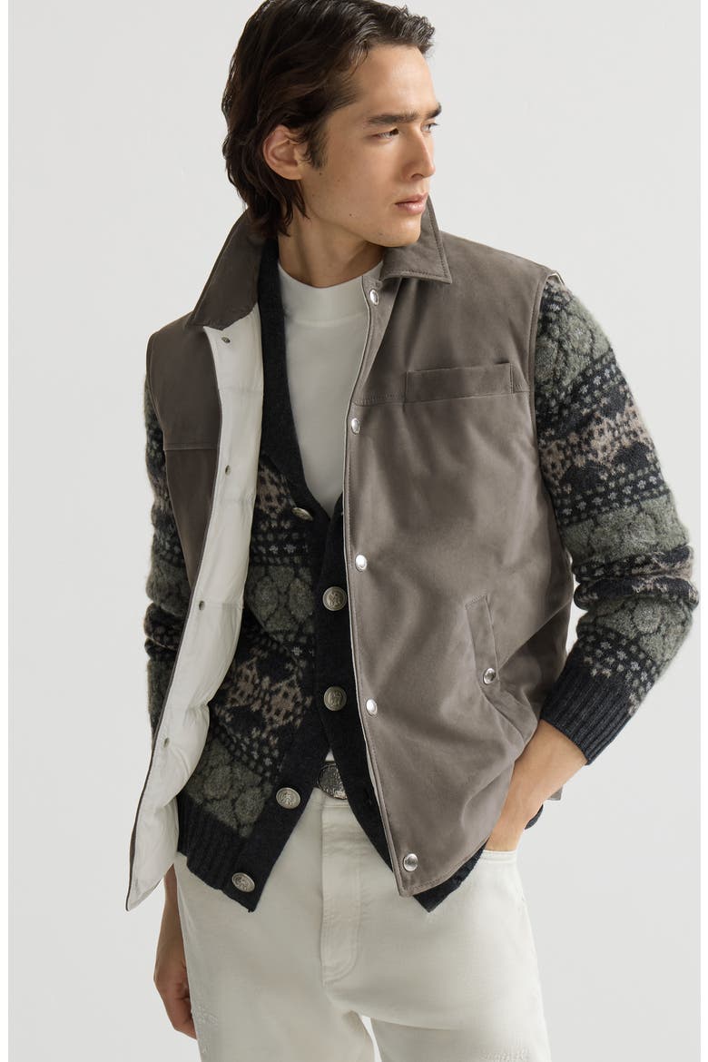 Suede down vest with shirt-style collar, Alternate, color, Grey