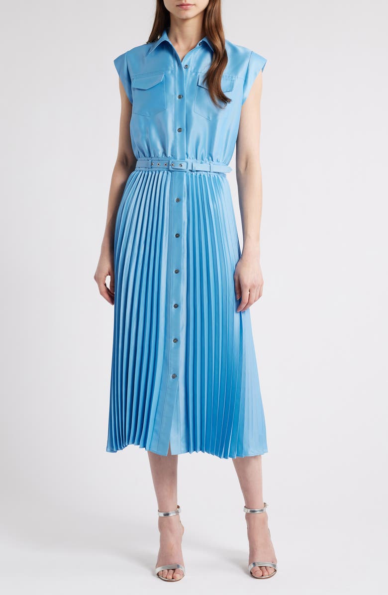 Elie Tahari The Natalyia Pleated Belted Maxi Dress, Main, color, 