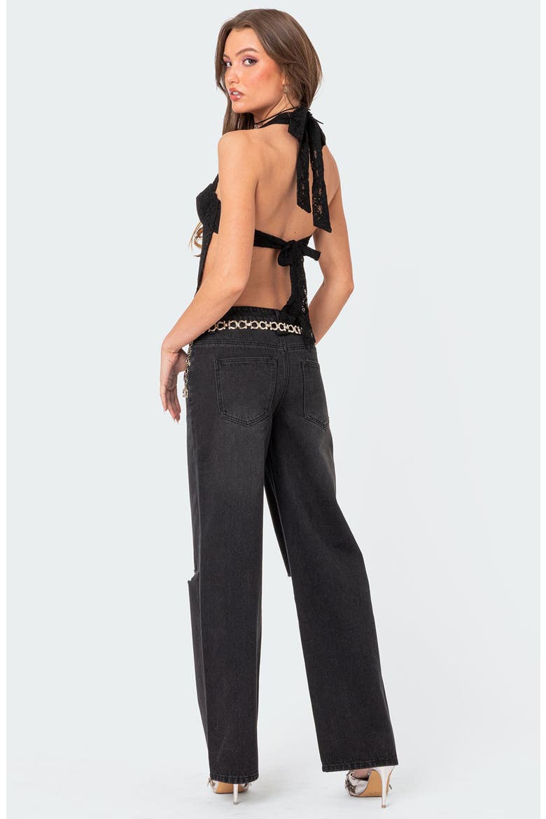 Debbie Ripped Low Rise Wide Leg Jeans, Alternate, color, BLACK