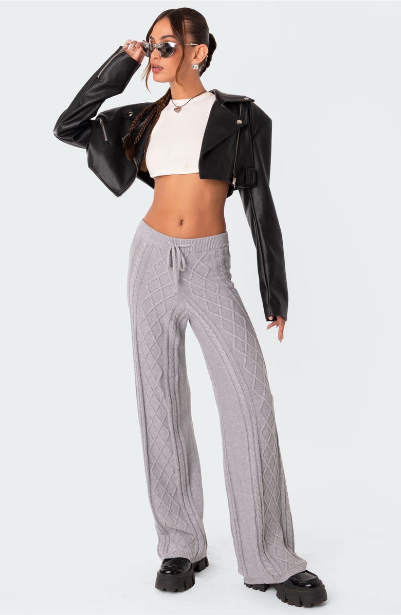 EDIKTED Kasey Cable Knit Cotton Pants, Alternate, color, Gray
