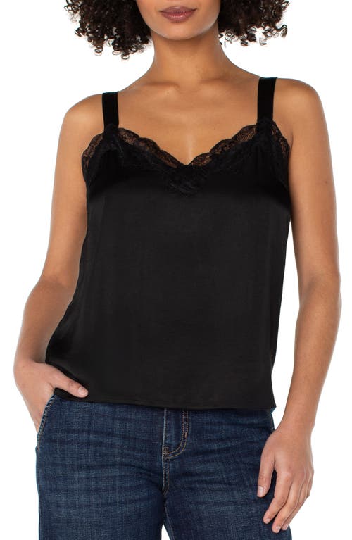 Liverpool Los Angeles Lace Trim Satin Camisole In Black