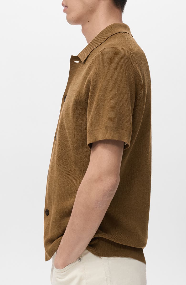 MANGO Short Sleeve Knit Button-Up Shirt, Alternate, color, Tobacco Brown