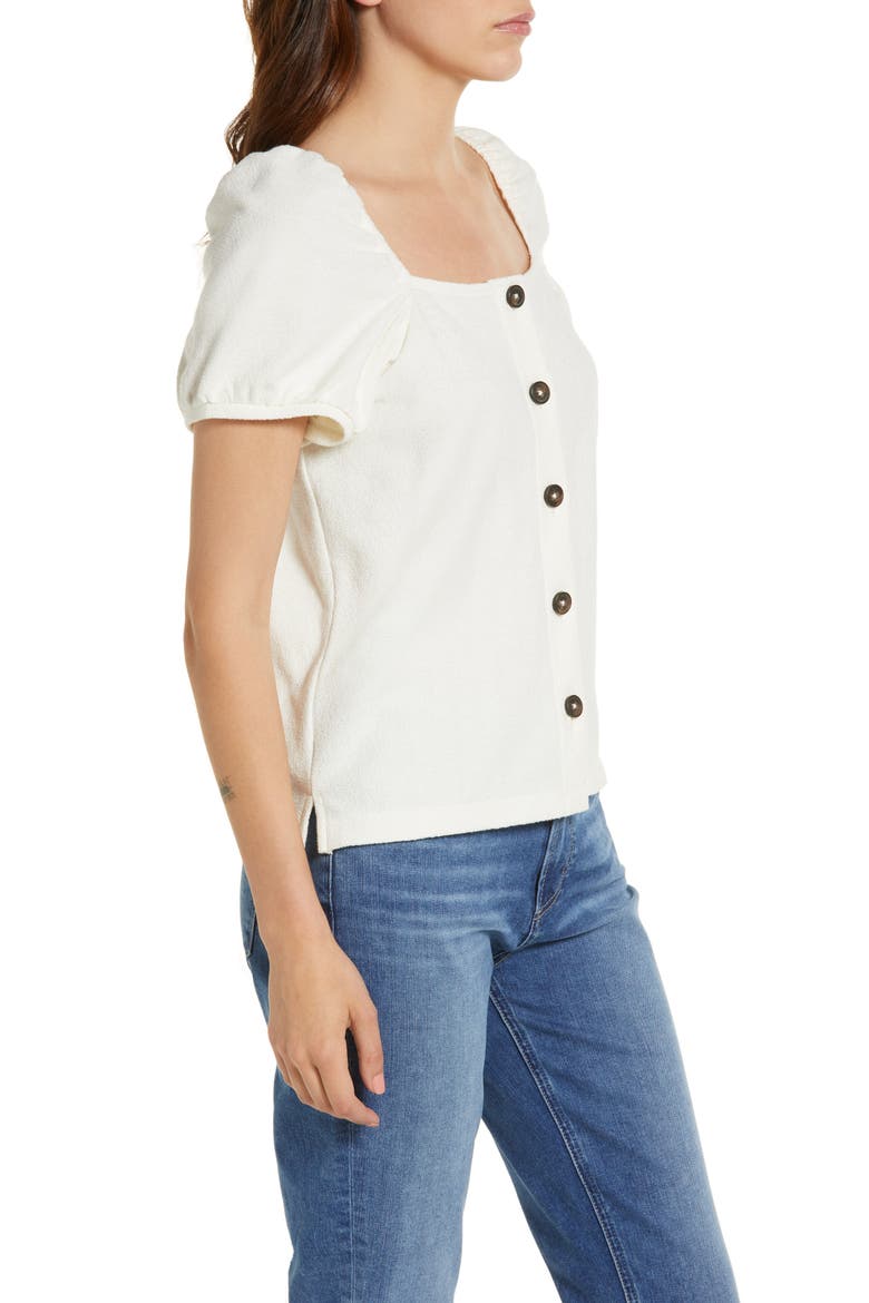 Women's Jacquard Square Neck Puff Sleeve Top, Alternate, color, LIGHTHOUSE