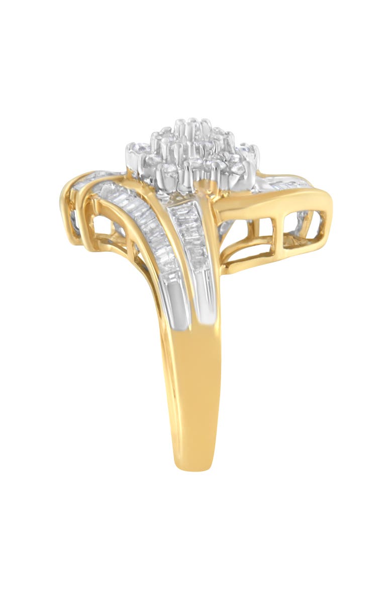 10K Gold 1.0 Cttw Round and Baguette Diamond Bypass Cluster Ring, Alternate, color, Yellow Gold