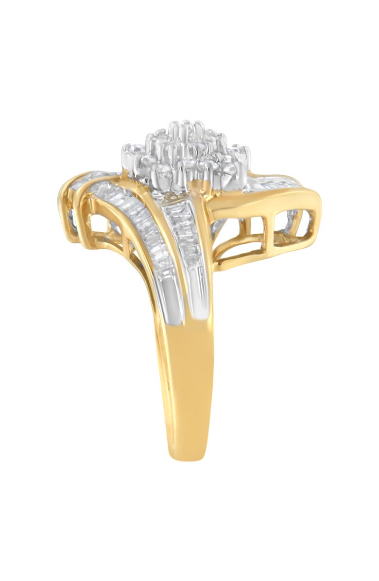 Haus of Brilliance 10K Gold 1.0 Cttw Round and Baguette Diamond Bypass Cluster Ring, Alternate, color, Yellow Gold