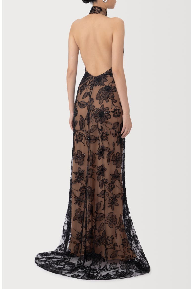 Adelaide Beaded Sheer Detail Gown, Alternate, color, BLACK