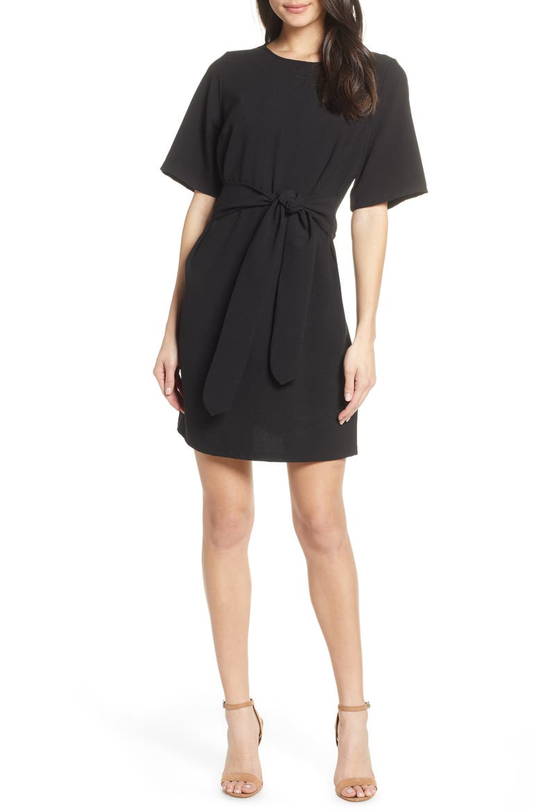 Front Tie Shift Dress, Main, color, BLACK
