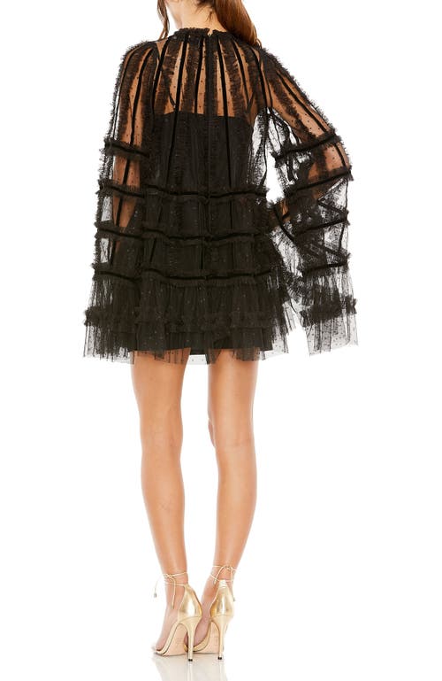 Mac Duggal High Neck Ruggle Bell Sleeve Trapeze Dress In Black