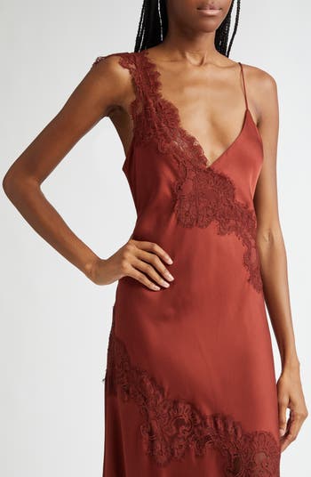 Stella Lace Asymmetric Satin Slipdress