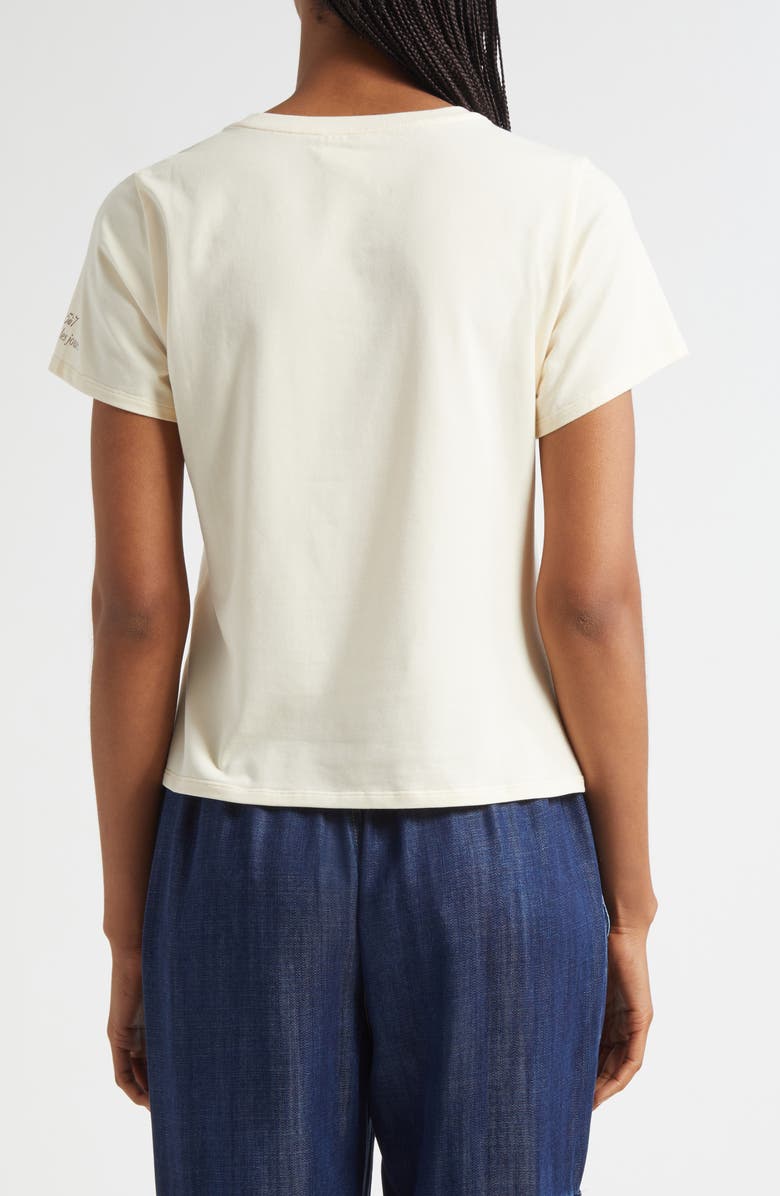 Cinq à Sept Faux Leather Appliqué Shrunken T-Shirt, Alternate, color, Gardenia/Dark Sepia