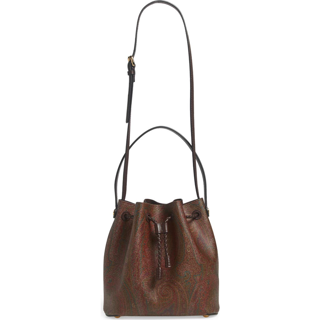 Shop Etro Small Arnica Coated Canvas Bucket Bag In Brown