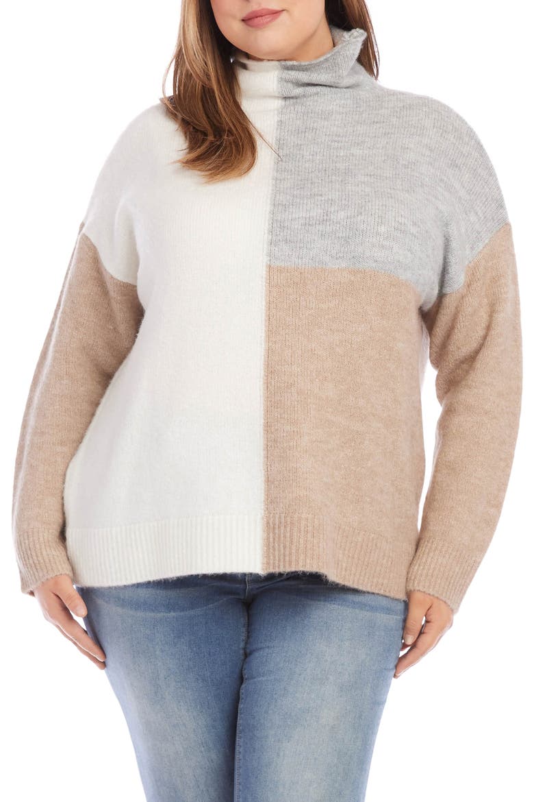 Colorblock Funnel Sweater, Main, color, BEIGE MULTI COLOR