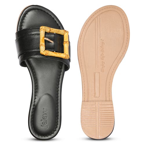 Jelavu Amsterdam Suede Leather Band Slide Sandals In Black
