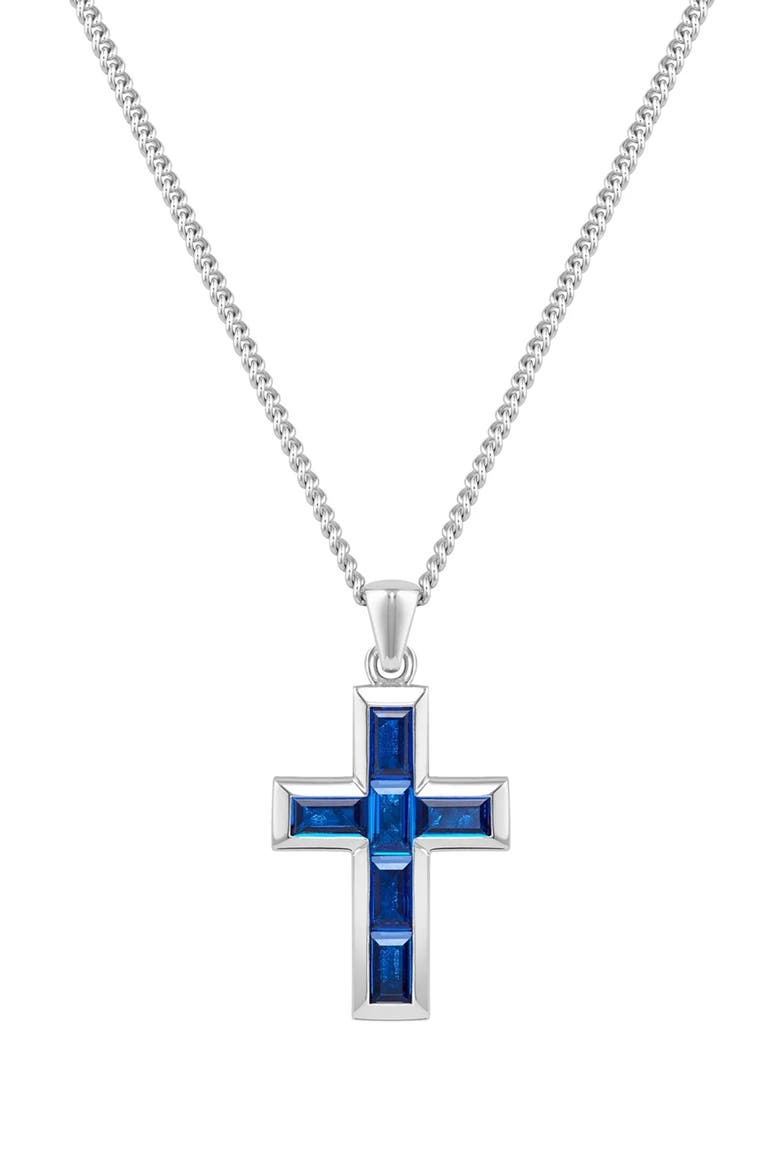 Men's Stone Cross Pendant Necklace, Main, color, SAPPHIRE