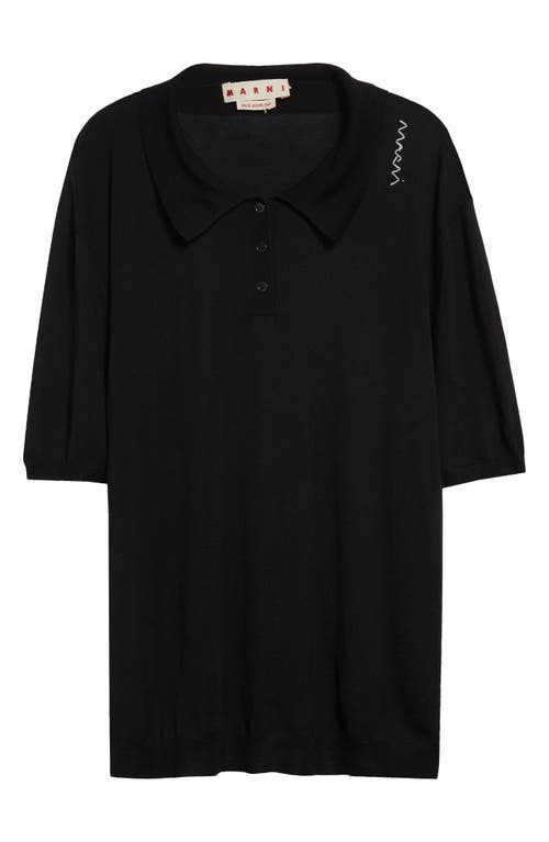 Marni Embroidered Logo Oversize Virgin Wool & Silk Polo Sweater In Black