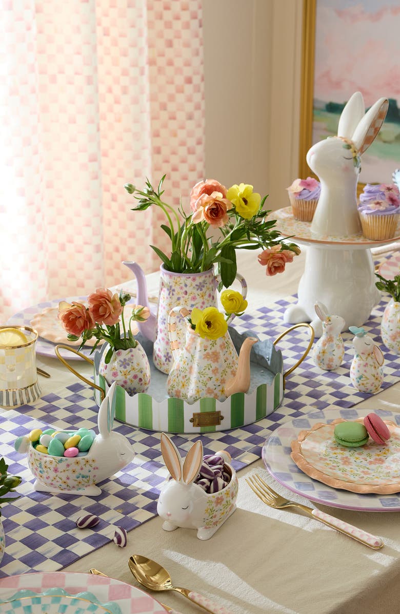 MACKENZIE CHILDS Posie Patch Set of 2 Ceramic Teapot Vases, Alternate, color, Purple Multi