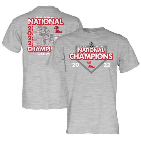 Men's Blue 84 Heathered Gray Ole Miss Rebels 2022 NCAA Men's Baseball College World Series Champions Schedule T-Shirt