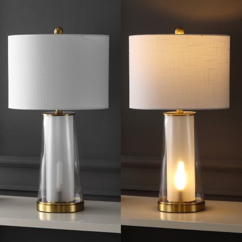 Jonathan Y Tryon 26" Modern Minimalist Glass/iron Nightlight Led Table Lamp In Clear/brass Gold
