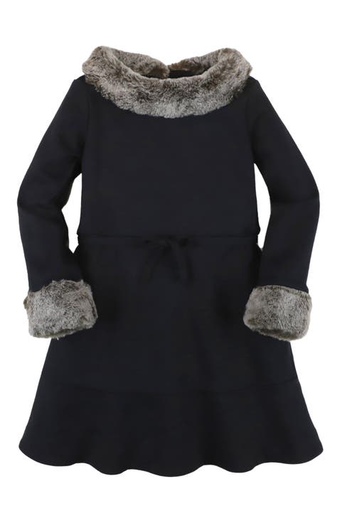Baby Girls' Long Sleeve Ponte Dress with Faux Fur, Infant