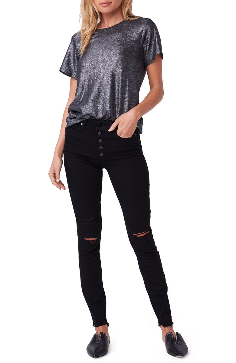 PAIGE Margot High Waist Button Fly Distressed Skinny Jeans, Alternate, color, Mdtstmdsth