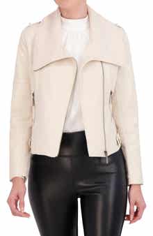 Mixed Media Faux Leather Moto Jacket